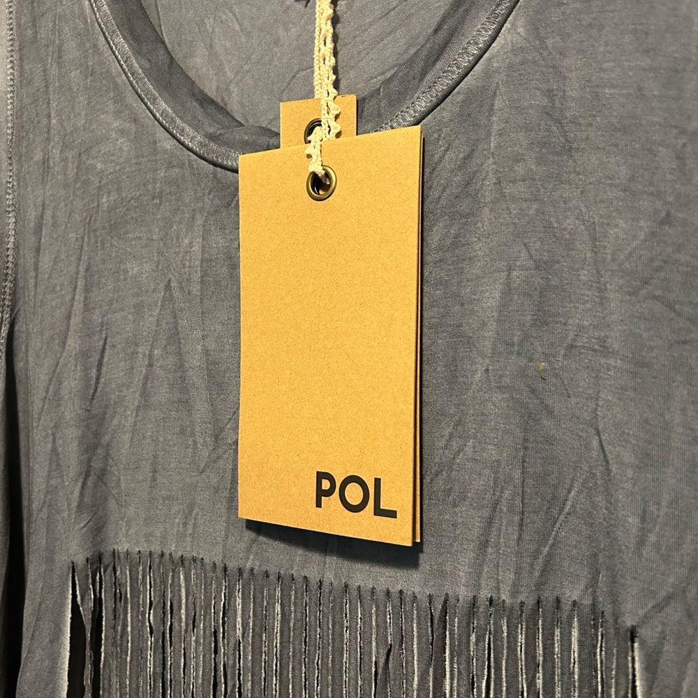 POL Blackish Sleeveless tank with open fringes.Very unique top and fun to wear - Picture 6 of 7